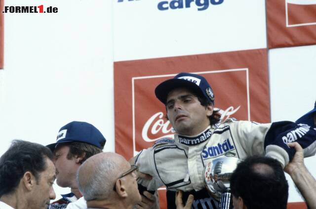 Foto zur News: Sieger Nelson Piquet zollt den Belastungen Tribut und bricht auf dem Podest zusammen. Trotz der Disqualifikation sollte er sein Heimrennen zwei Mal gewinnen. Jetzt durch die bewegte Geschichte des Brasilien-Grand-Prix klicken!