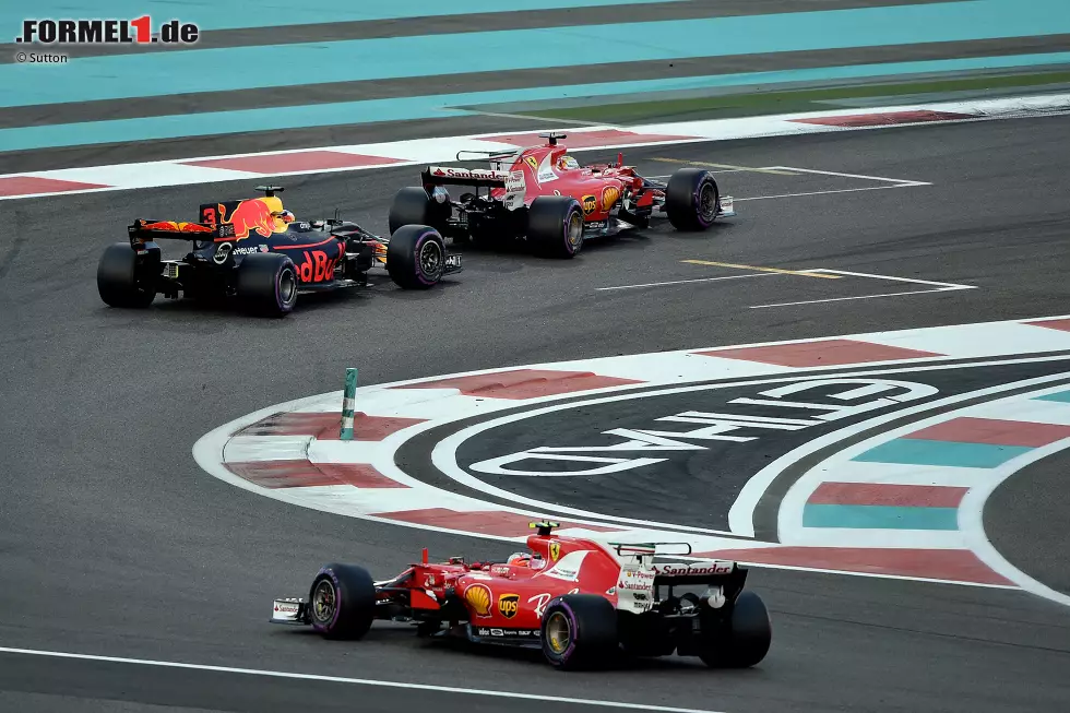 Foto zur News: Kimi Räikkönen (Ferrari), Max Verstappen (Red Bull) und Sebastian Vettel (Ferrari)