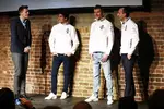 Foto zur News: Jake Humphrey (Moderator), Lance Stroll, Sergei Sirotkin und Robert Kubica (Williams)