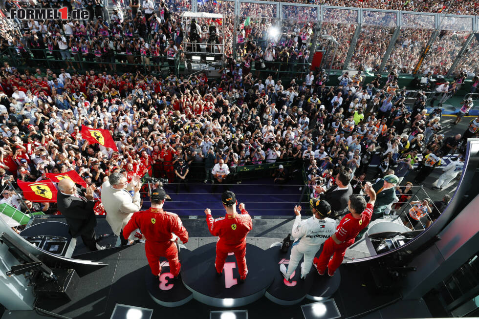 Foto zur News: Sebastian Vettel (Ferrari), Lewis Hamilton (Mercedes), Kimi Räikkönen (Ferrari) und Jackie Stewart