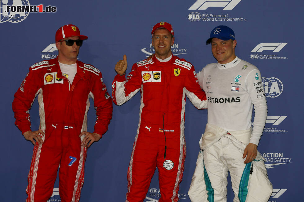 Foto zur News: Sebastian Vettel (Ferrari), Kimi Räikkönen (Ferrari) und Valtteri Bottas (Mercedes)