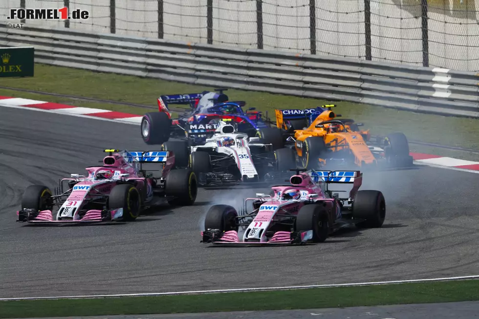 Foto zur News: Sergio Perez (Force India), Esteban Ocon (Force India), Sergei Sirotkin (Williams), Stoffel Vandoorne (McLaren) und Brendon Hartley (Toro Rosso)