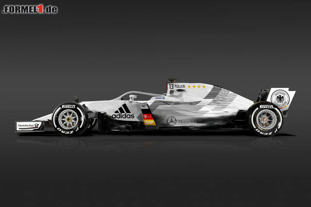 Foto zur News: So könnte ein Formel-1-Auto der Deutschen Nationalmannschaft aussehen. Und so die der anderen 31 Länder