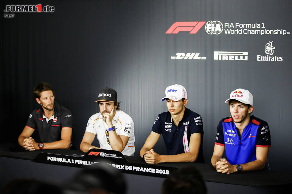 Foto zur News: Romain Grosjean (Haas), Fernando Alonso (McLaren), Esteban Ocon (Force India) und Pierre Gasly (Toro Rosso)