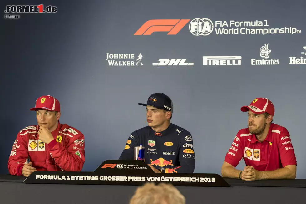 Foto zur News: Kimi Räikkönen (Ferrari), Max Verstappen (Red Bull) und Sebastian Vettel (Ferrari)