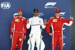 Foto zur News: Sebastian Vettel (Ferrari), Lewis Hamilton (Mercedes) und Kimi Räikkönen (Ferrari)