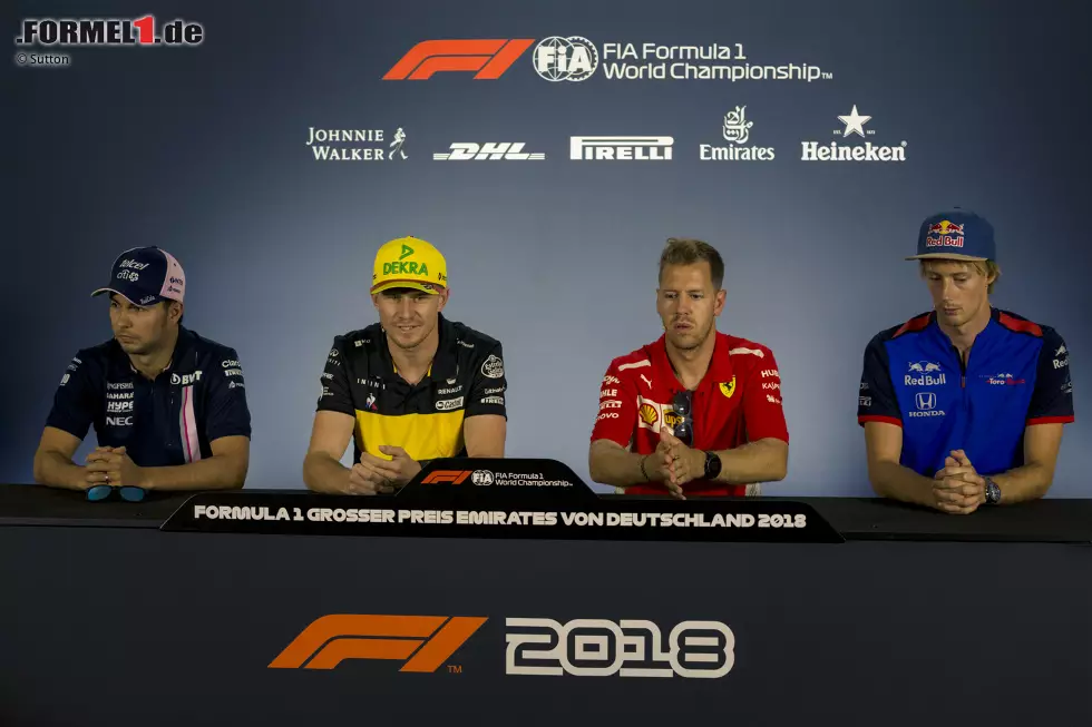 Foto zur News: Sergio Perez (Force India), Nico Hülkenberg (Renault), Sebastian Vettel (Ferrari) und Pierre Gasly (Toro Rosso)