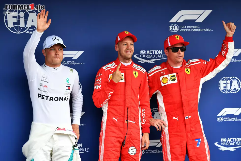 Foto zur News: Valtteri Bottas (Mercedes), Sebastian Vettel (Ferrari) und Kimi Räikkönen (Ferrari)