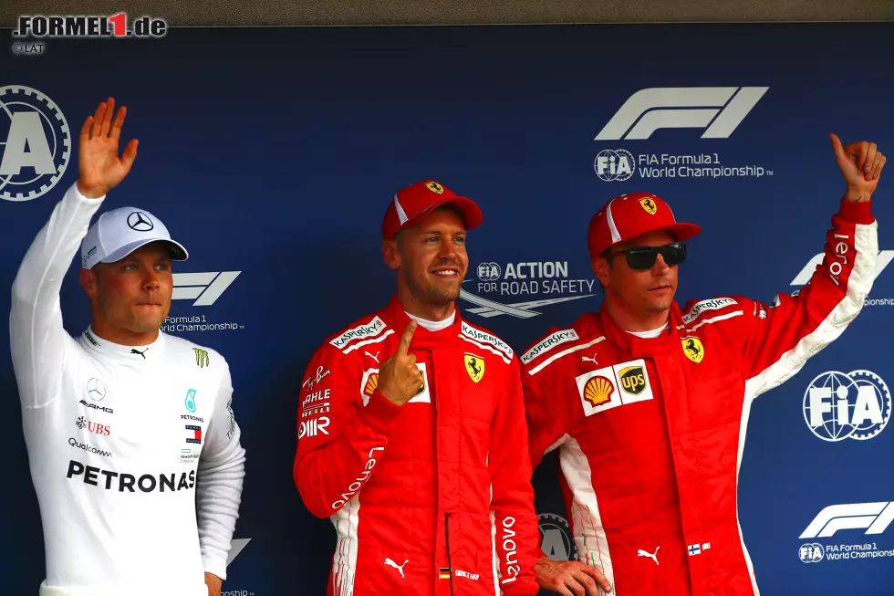 Foto zur News: Valtteri Bottas (Mercedes), Sebastian Vettel (Ferrari) und Kimi Räikkönen (Ferrari)