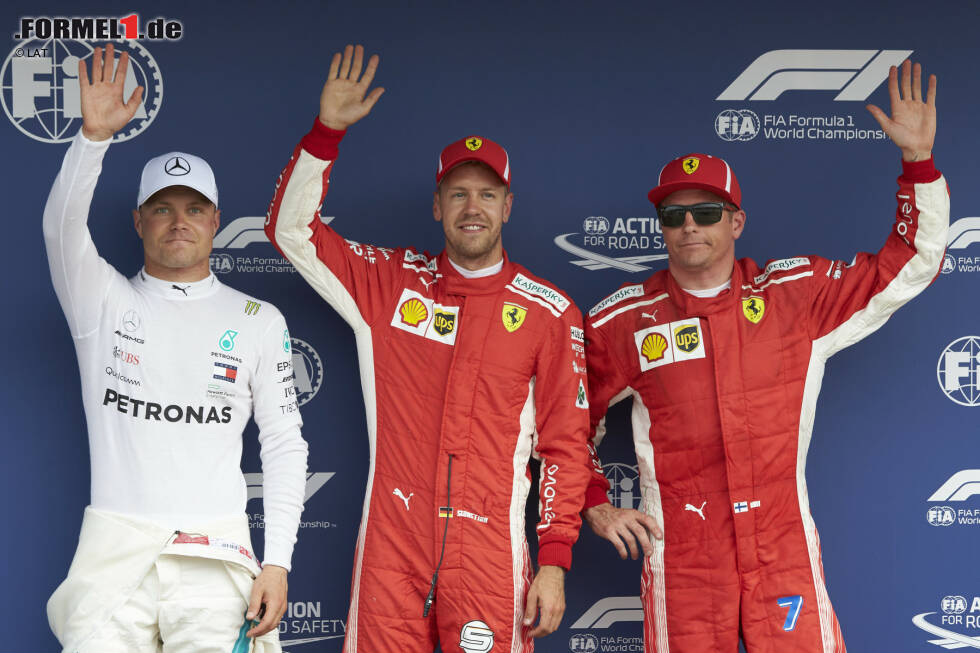 Foto zur News: Valtteri Bottas (Mercedes), Sebastian Vettel (Ferrari) und Kimi R?ikk?nen (Ferrari)