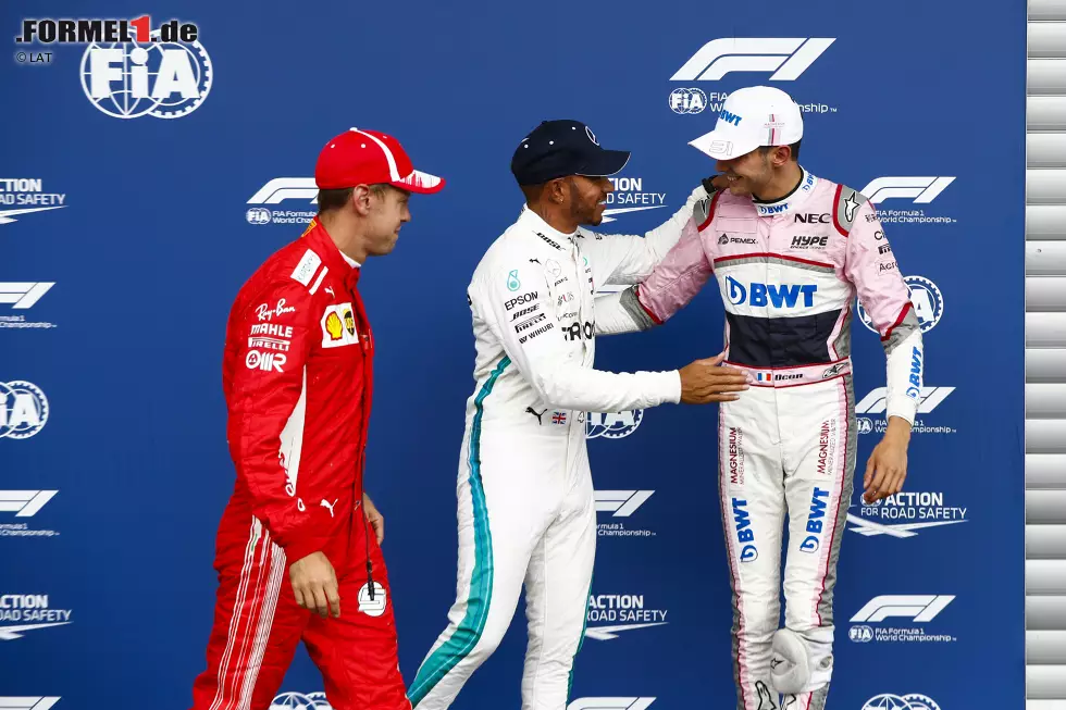 Foto zur News: Sebastian Vettel (Ferrari), Esteban Ocon (Racing Point) und Lewis Hamilton (Mercedes)