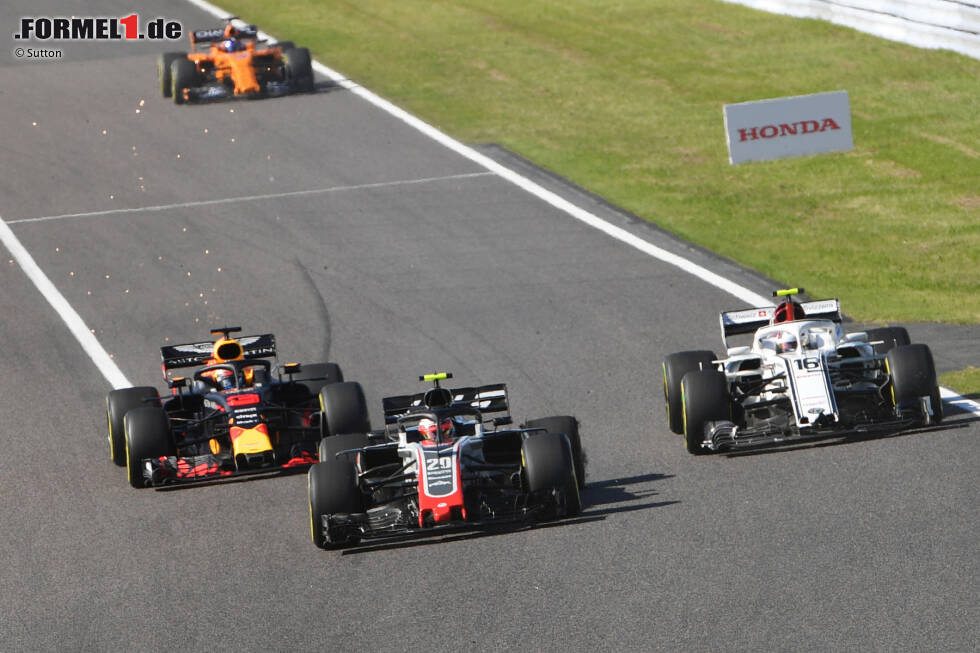 Foto zur News: Kevin Magnussen (Haas), Charles Leclerc (Sauber) und Daniel Ricciardo (Red Bull)