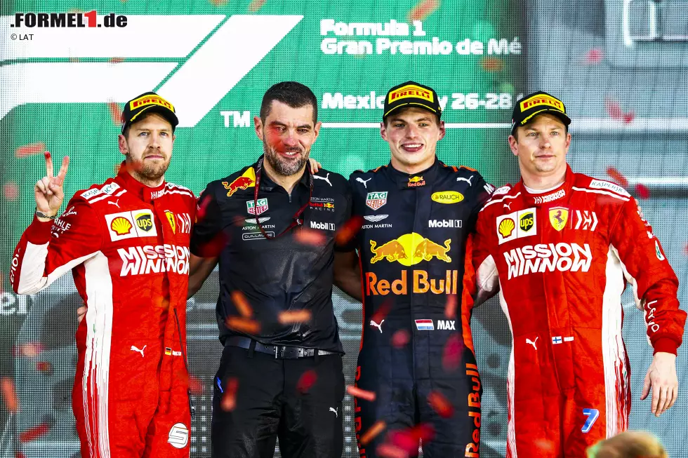 Foto zur News: Sebastian Vettel (Ferrari), Max Verstappen (Red Bull) und Kimi Räikkönen (Ferrari)