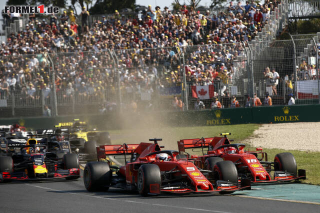 Foto zur News: Rad an Rad: Beim Duell in der ersten Kurve kam es sogar zu einer Berührung zwischen den Ferrari-Fahrern! Wie die Redaktion ihre Leistung benotet? Jetzt durchklicken!
