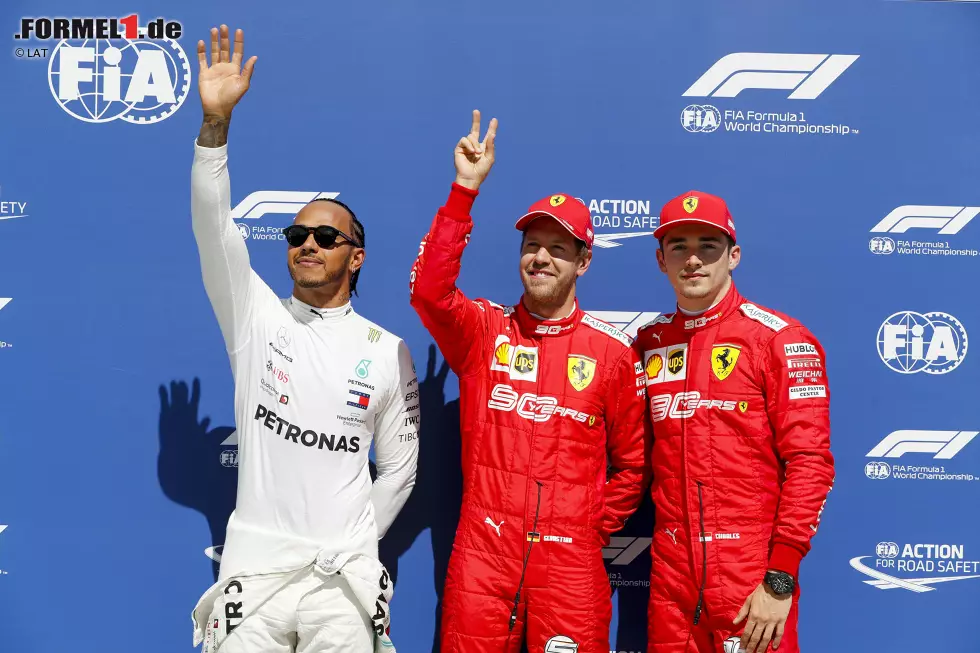 Foto zur News: Lewis Hamilton (Mercedes), Sebastian Vettel (Ferrari) und Charles Leclerc (Ferrari)