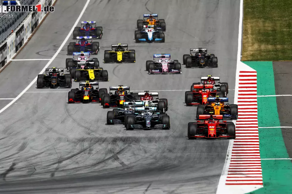 Foto zur News: Charles Leclerc (Ferrari), Valtteri Bottas (Mercedes), Lewis Hamilton (Mercedes), Lando Norris (McLaren), Kimi Räikkönen (Alfa Romeo), Sebastian Vettel (Ferrari) und Max Verstappen (Red Bull)