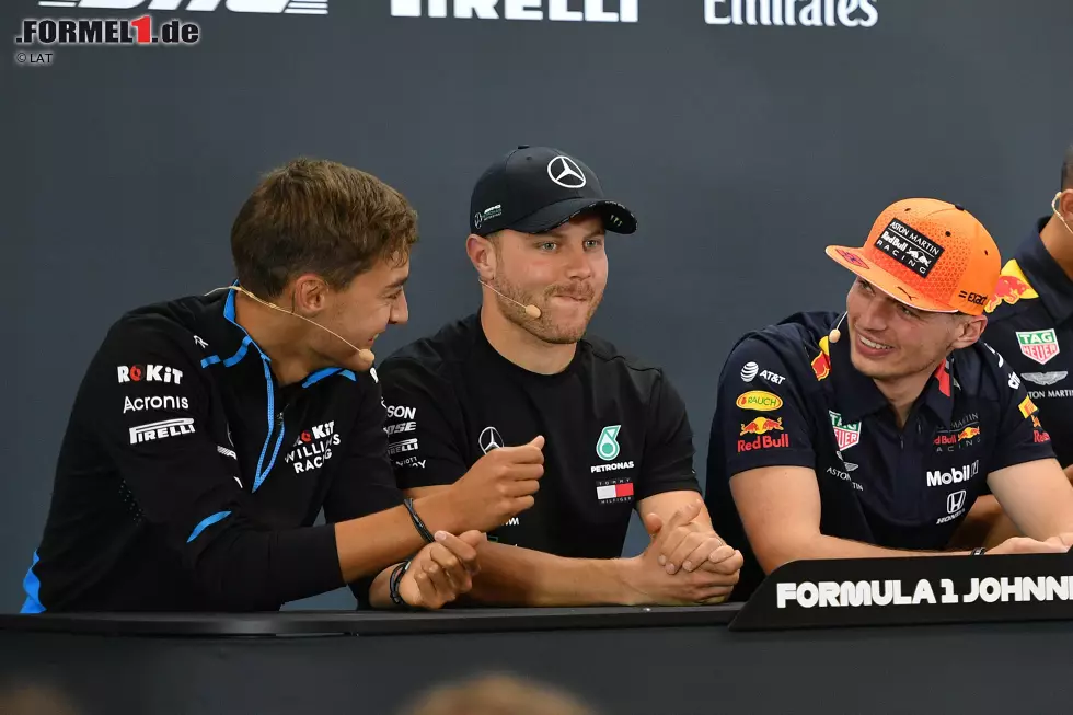 Foto zur News: George Russell (Williams), Valtteri Bottas (Mercedes) und Max Verstappen (Red Bull)