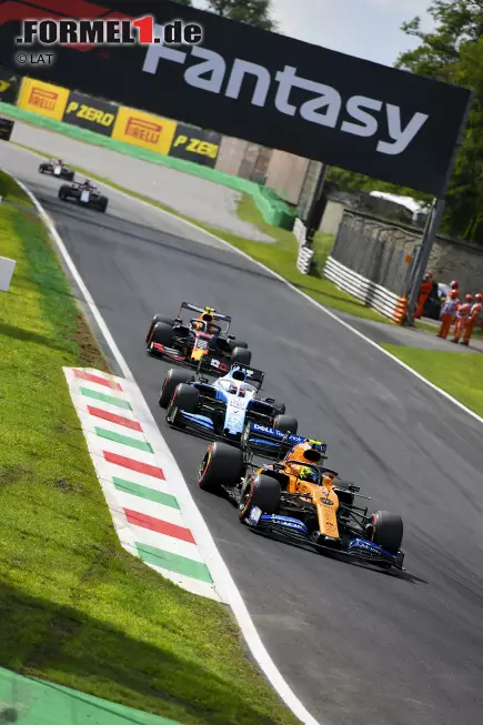 Foto zur News: Lando Norris (McLaren), George Russell (Williams) und Alexander Albon (Red Bull)