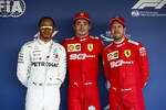 Foto zur News: Charles Leclerc (Ferrari), Lewis Hamilton (Mercedes) und Sebastian Vettel (Ferrari)