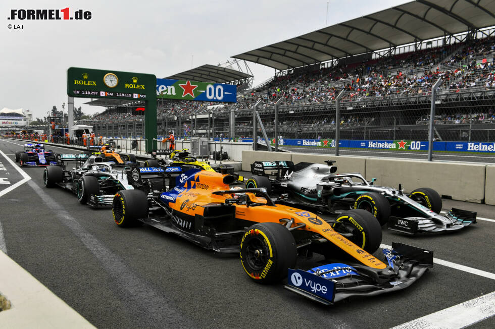 Foto zur News: Carlos Sainz (McLaren), Lewis Hamilton (Mercedes), Valtteri Bottas (Mercedes), Nico Hülkenberg (Renault), Daniil Kwjat (Toro Rosso) und Lando Norris (McLaren)