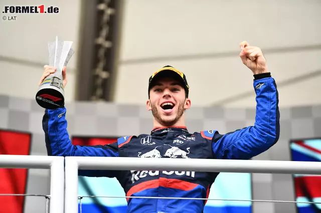 Foto zur News: Pierre Gasly jubelt über seinen ersten Podestplatz in der Formel 1. Klick dich jetzt durch die besten Jubelbilder.