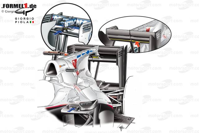 Foto zur News: Sauber war das erste Team, das nach McLaren eine eigene Version brachte. Das System war bereits beim zweiten Saisonrennen in Australien einsatzbereit. Die Sauber-Variante unterschied sich zum Beispiel darin, dass der Einlass auf dem Seitenkasten angebracht war. Auch am Heckflügel war das System anders.