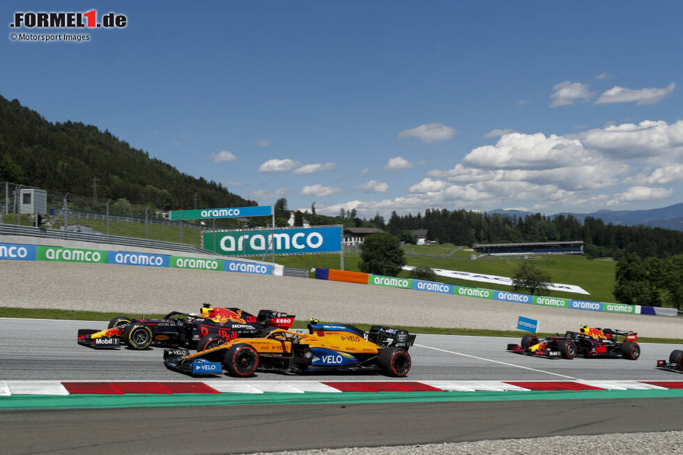 Foto zur News: Max Verstappen (Red Bull), Lando Norris (McLaren) und Alexander Albon (Red Bull)
