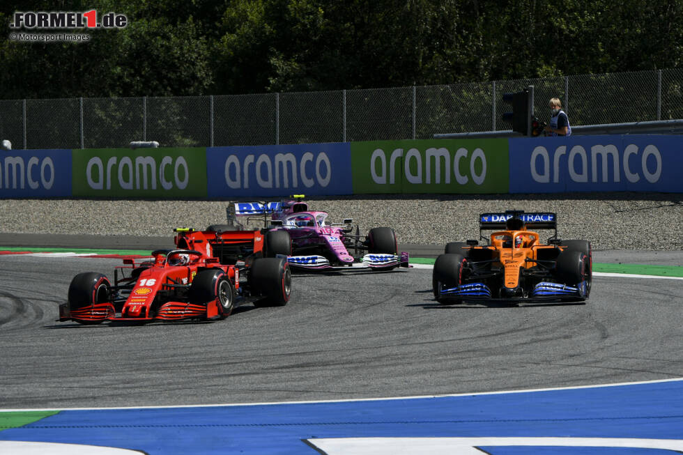 Foto zur News: Charles Leclerc (Ferrari), Carlos Sainz (McLaren) und Lance Stroll (Racing Point)