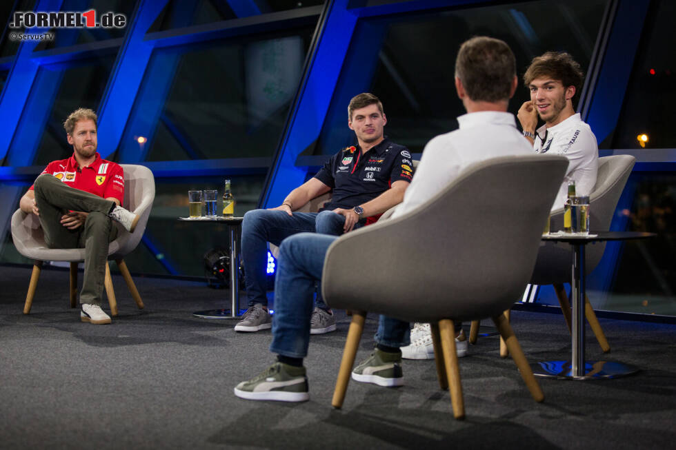 Foto zur News: Sebastian Vettel (Ferrari), Max Verstappen (Red Bull),  Pierre Gasly (AlphaTauri) und  Christian Horner (Red Bull)