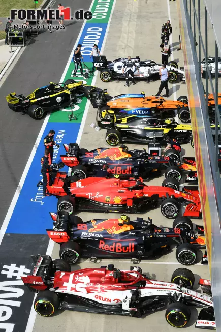 Foto zur News: Kimi Räikkönen (Alfa Romeo), Alexander Albon (Red Bull), Charles Leclerc (Ferrari), Max Verstappen (Red Bull), Daniel Ricciardo (Renault), Esteban Ocon (Renault), Lando Norris (McLaren) und Daniil Kwjat (AlphaTauri)