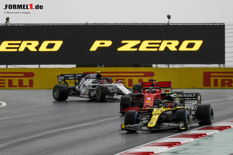Foto zur News: Esteban Ocon (Renault), Sebastian Vettel (Ferrari) und Pierre Gasly (AlphaTauri)