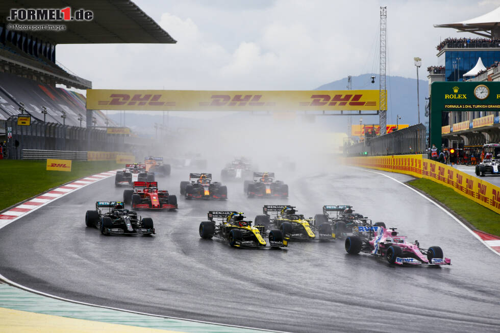 Foto zur News: Sergio Perez (Racing Point), Esteban Ocon (Renault), Daniel Ricciardo (Renault), Lewis Hamilton (Mercedes) und Valtteri Bottas (Mercedes)