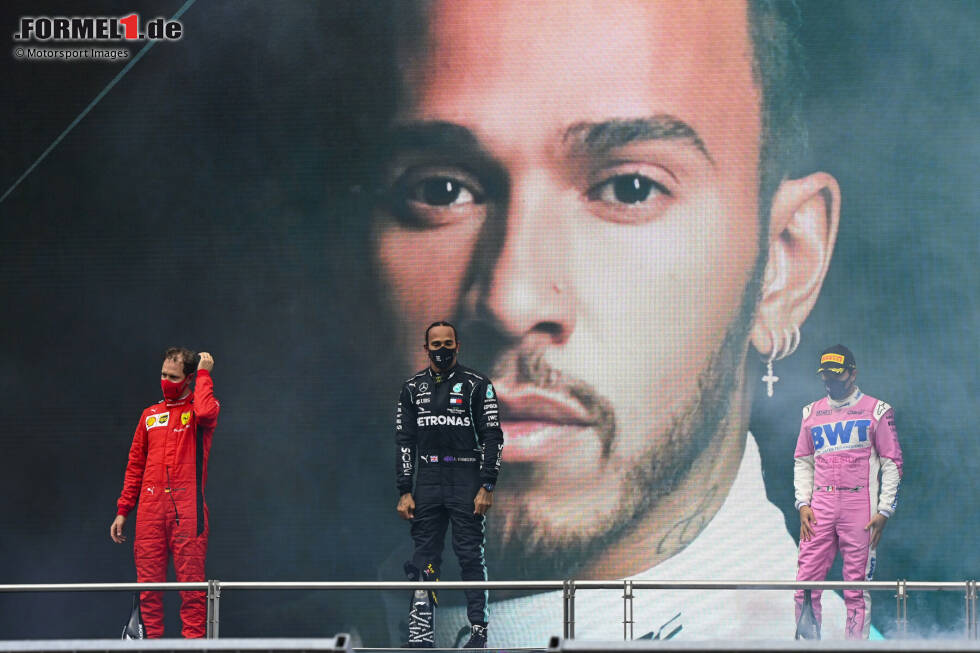 Foto zur News: Lewis Hamilton (Mercedes), Sergio Perez (Racing Point) und Sebastian Vettel (Ferrari)