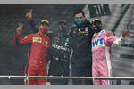 Sebastian Vettel (Ferrari), Lewis Hamilton (Mercedes), Toto Wolff und Sergio Perez (Racing Point) 