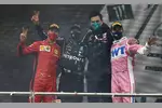 Foto zur News: Sebastian Vettel (Ferrari), Lewis Hamilton (Mercedes), Toto Wolff und Sergio Perez (Racing Point)