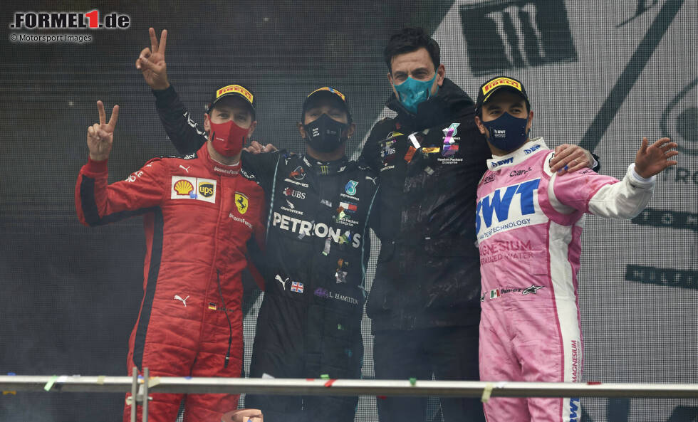 Sebastian Vettel (Ferrari), Lewis Hamilton (Mercedes), Toto Wolff und Sergio Perez (Racing Point) Sebastian Vettel (Ferrari), Lewis Hamilton (Mercedes), Toto Wolff und Sergio Perez (Racing Point)