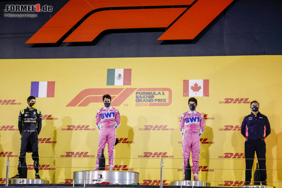 Foto zur News: Sergio Perez (Racing Point), Esteban Ocon (Renault) und Lance Stroll (Racing Point)