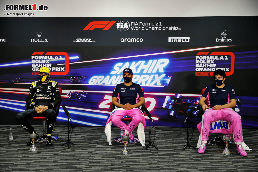 Foto zur News: Esteban Ocon (Renault), Sergio Perez (Racing Point) und Lance Stroll (Racing Point)