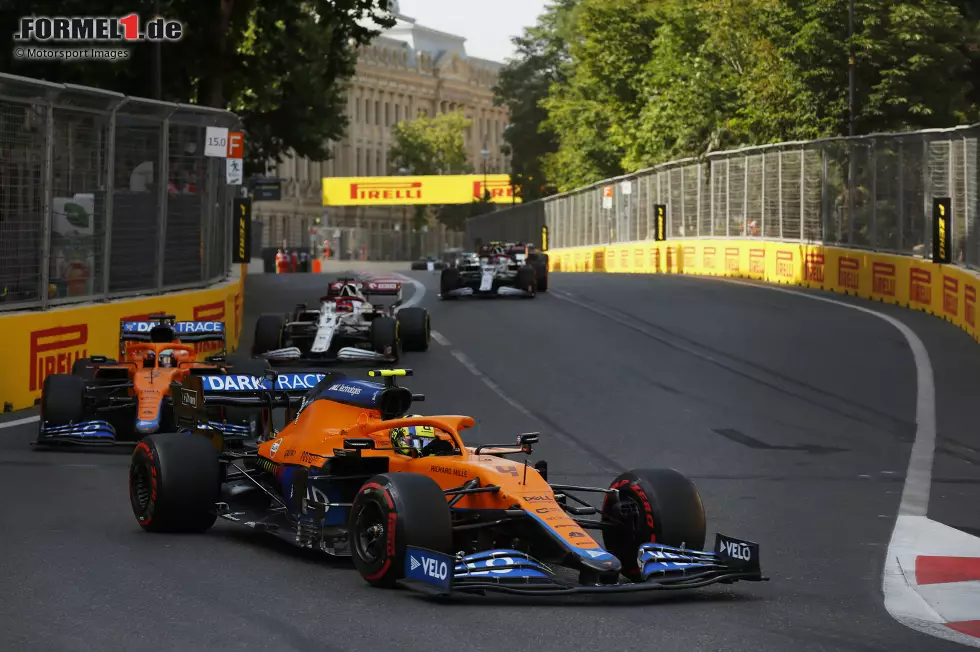 Foto zur News: Lando Norris (McLaren), Daniel Ricciardo (McLaren) und Kimi Räikkönen (Alfa Romeo)