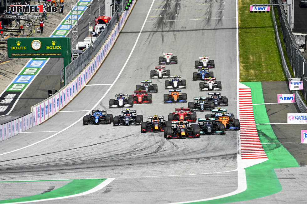 Foto zur News: Max Verstappen (Red Bull), Lewis Hamilton (Mercedes), Lando Norris (McLaren), Sergio Perez (Red Bull) und Valtteri Bottas (Mercedes)