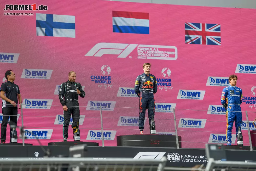 Foto zur News: Valtteri Bottas (Mercedes), Max Verstappen (Red Bull) und Lando Norris (McLaren)