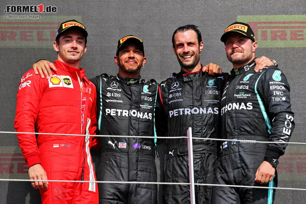 Foto zur News: Charles Leclerc (Ferrari), Lewis Hamilton (Mercedes) und Valtteri Bottas (Mercedes)