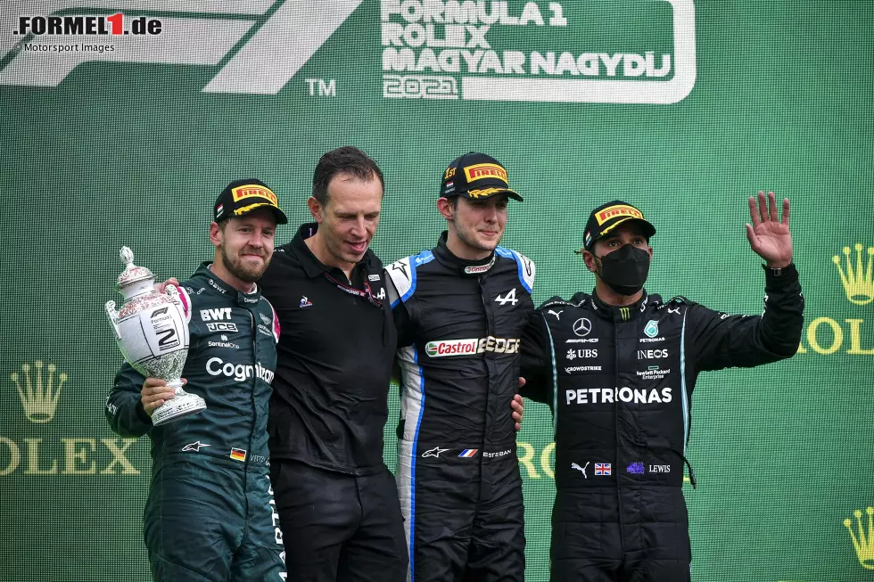 Foto zur News: Michael Rossi, Sebastian Vettel (Aston Martin), Esteban Ocon (Alpine) und Lewis Hamilton (Mercedes)