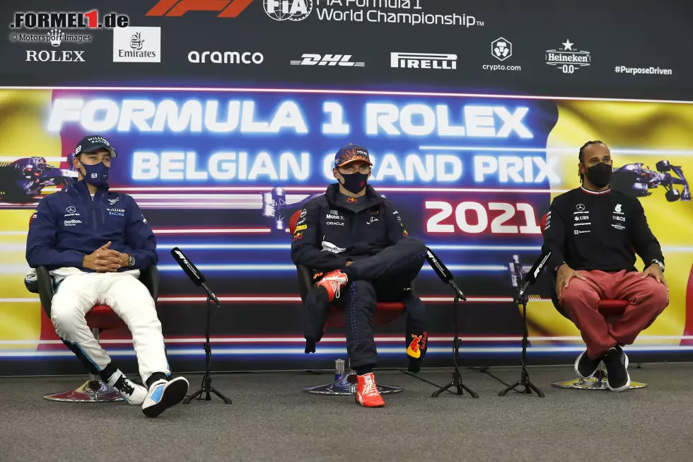 Foto zur News: George Russell (Williams), Max Verstappen (Red Bull) und Lewis Hamilton (Mercedes)