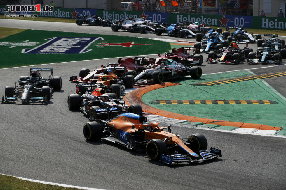 Foto zur News: Daniel Ricciardo (McLaren), Max Verstappen (Red Bull), Lewis Hamilton (Mercedes), Lando Norris (McLaren) und Charles Leclerc (Ferrari)