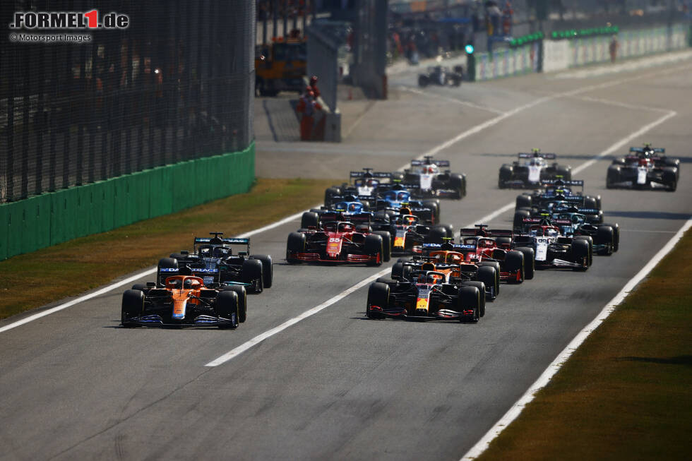 Foto zur News: Daniel Ricciardo (McLaren), Max Verstappen (Red Bull), Lando Norris (McLaren), Lewis Hamilton (Mercedes) und Charles Leclerc (Ferrari)