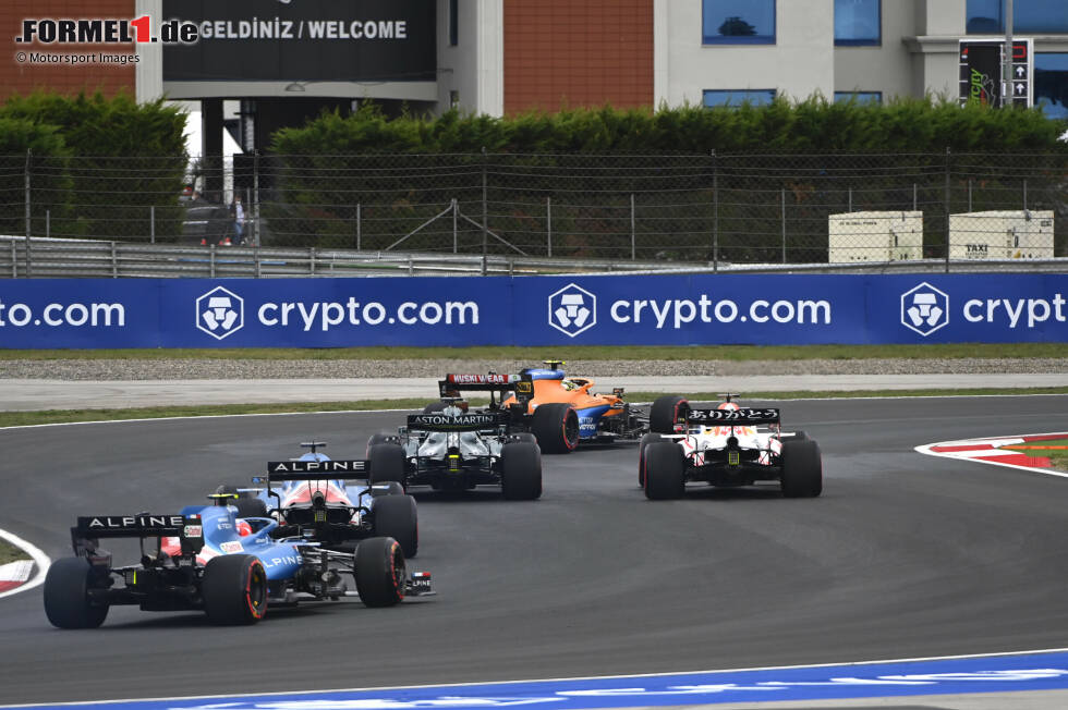 Lando Norris (McLaren), Lance Stroll (Aston Martin), Max Verstappen (Red Bull), Fernando Alonso (Alpine) und Esteban Ocon (Alpine) Lando Norris (McLaren), Lance Stroll (Aston Martin), Max Verstappen (Red Bull), Fernando Alonso (Alpine) und Esteban Ocon (Alpine)