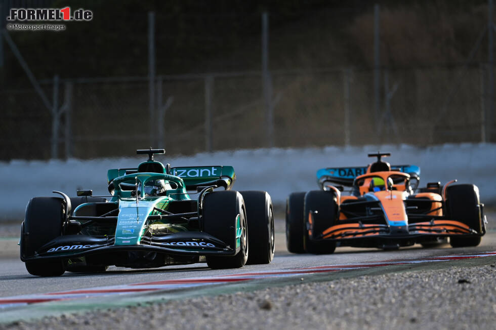 Foto zur News: Lance Stroll (Aston Martin) und Lando Norris (McLaren)