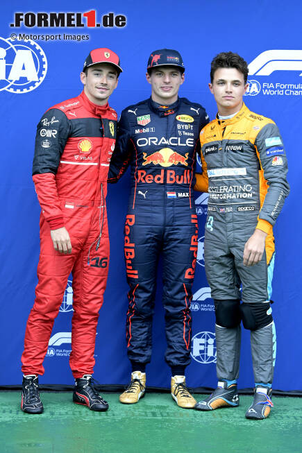 Foto zur News: Charles Leclerc (Ferrari), Max Verstappen (Red Bull) und Lando Norris (McLaren)