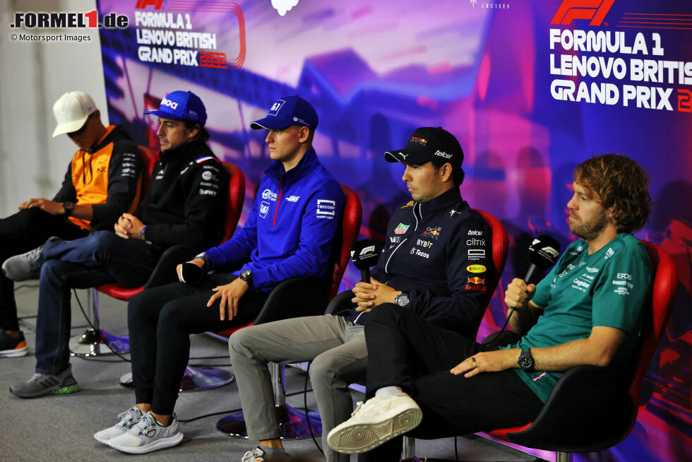 Foto zur News: Lando Norris (McLaren), Fernando Alonso (Alpine), Mick Schumacher (Haas), Sergio Perez (Red Bull) und Sebastian Vettel (Aston Martin)